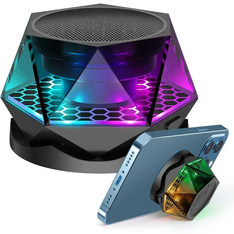 Mini Magnetic Bluetooth Speaker – RGB Light & Phone Stand