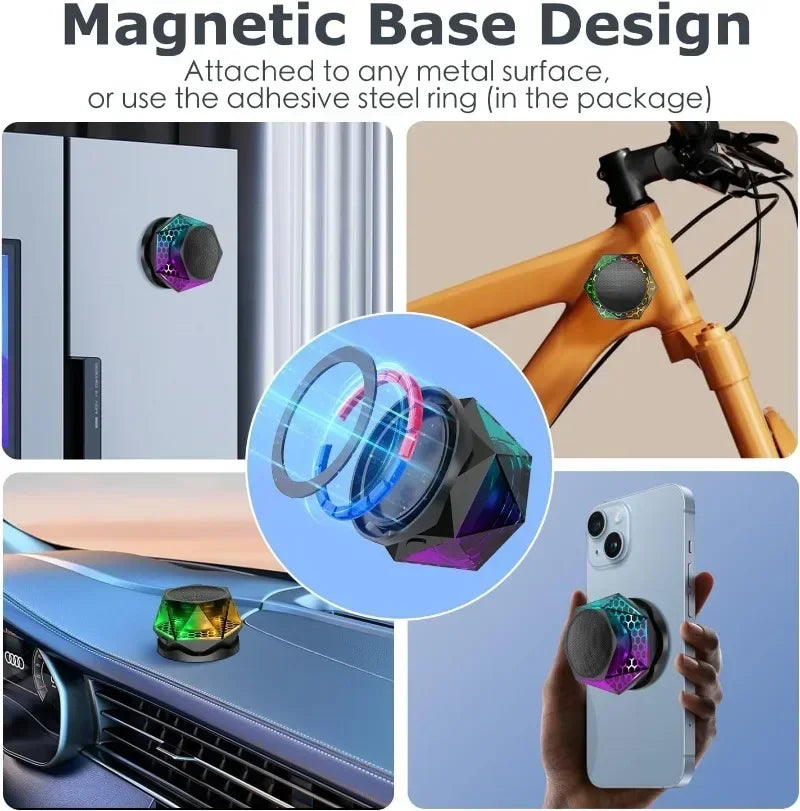 Mini Magnetic Bluetooth Speaker – RGB Light & Phone Stand