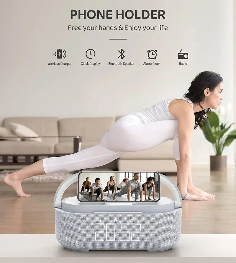 S305 Clock Speaker – FM Radio, Night Light & Wireless Charging