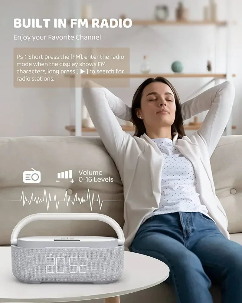 S305 Clock Speaker – FM Radio, Night Light & Wireless Charging