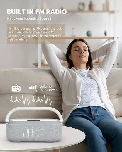 S305 Clock Speaker – FM Radio, Night Light & Wireless Charging