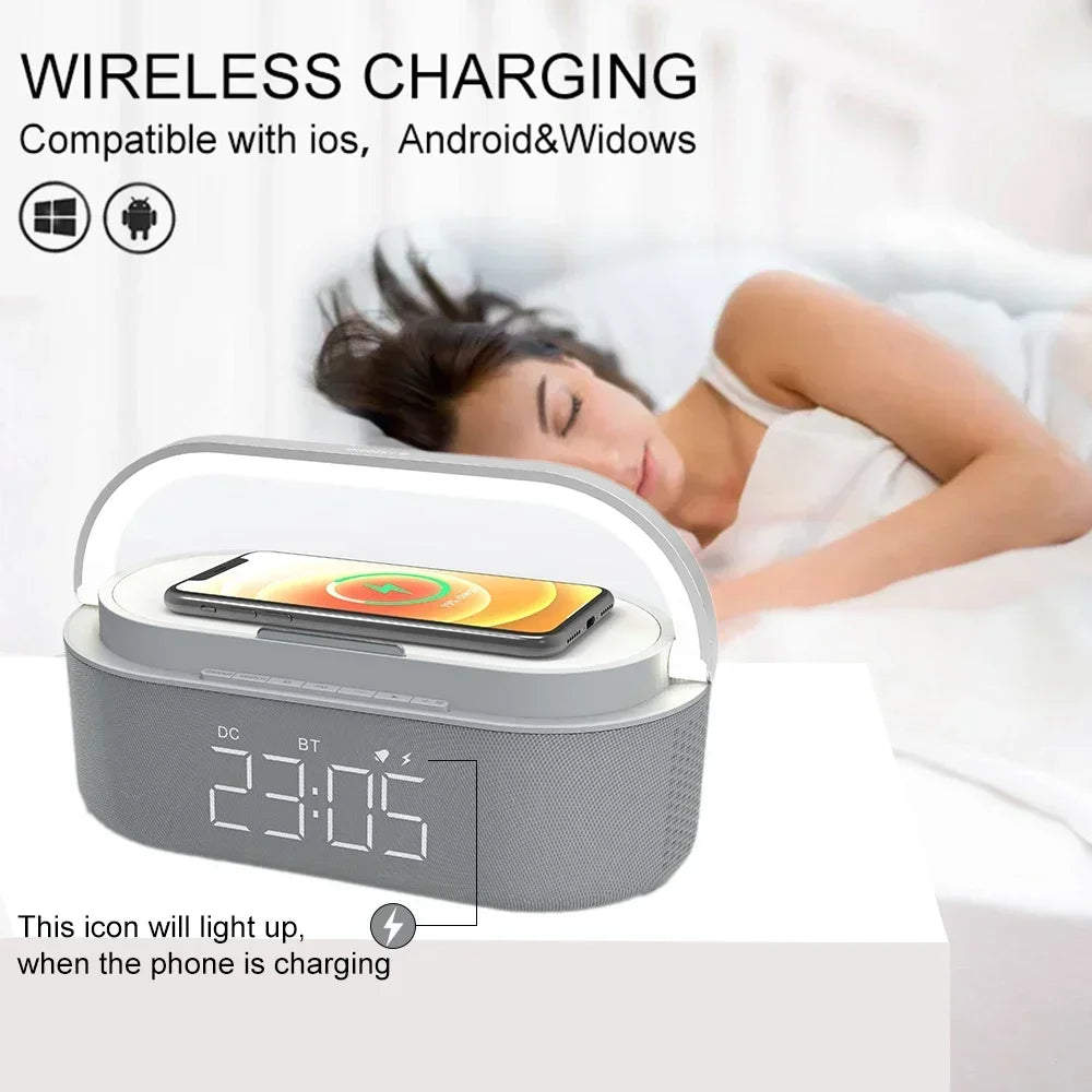 S305 Clock Speaker – FM Radio, Night Light & Wireless Charging