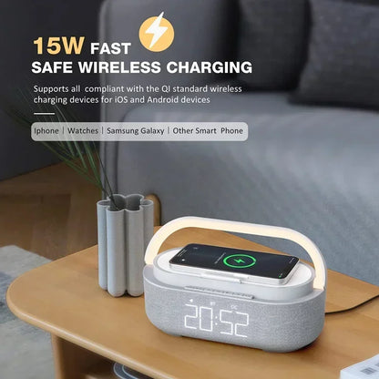 S305 Clock Speaker – FM Radio, Night Light & Wireless Charging
