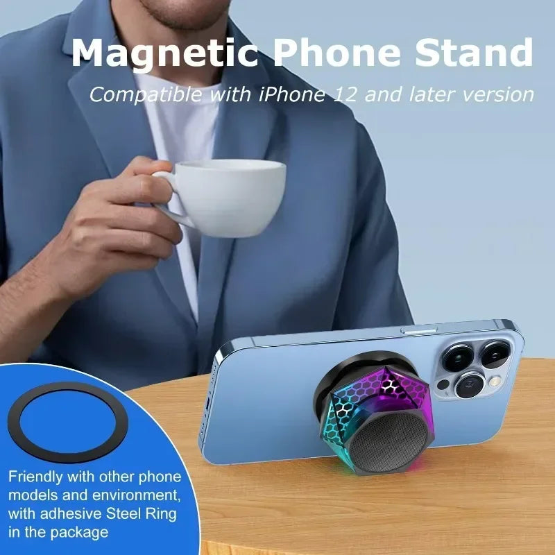 Mini Magnetic Bluetooth Speaker – RGB Light & Phone Stand