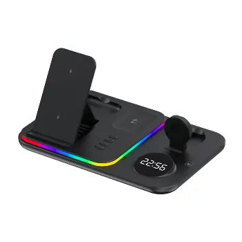 3-in-1 RGB Wireless Charger – Foldable Dock with LED Clock
