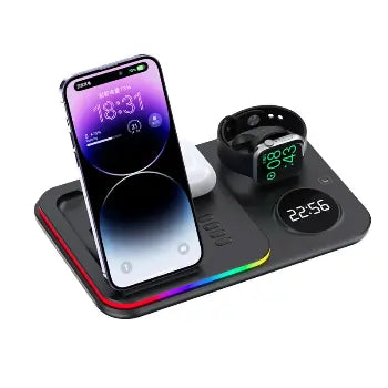 3-in-1 RGB Wireless Charger – Foldable Dock with LED Clock