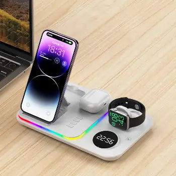 3-in-1 RGB Wireless Charger – Foldable Dock with LED Clock